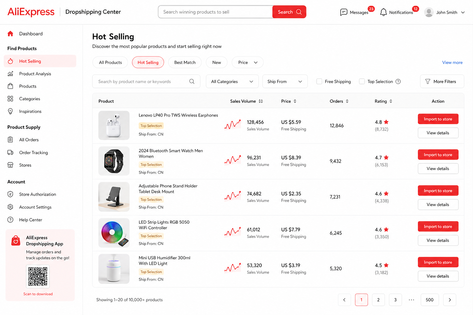 AliExpress Dropshipping Center dashboard interface