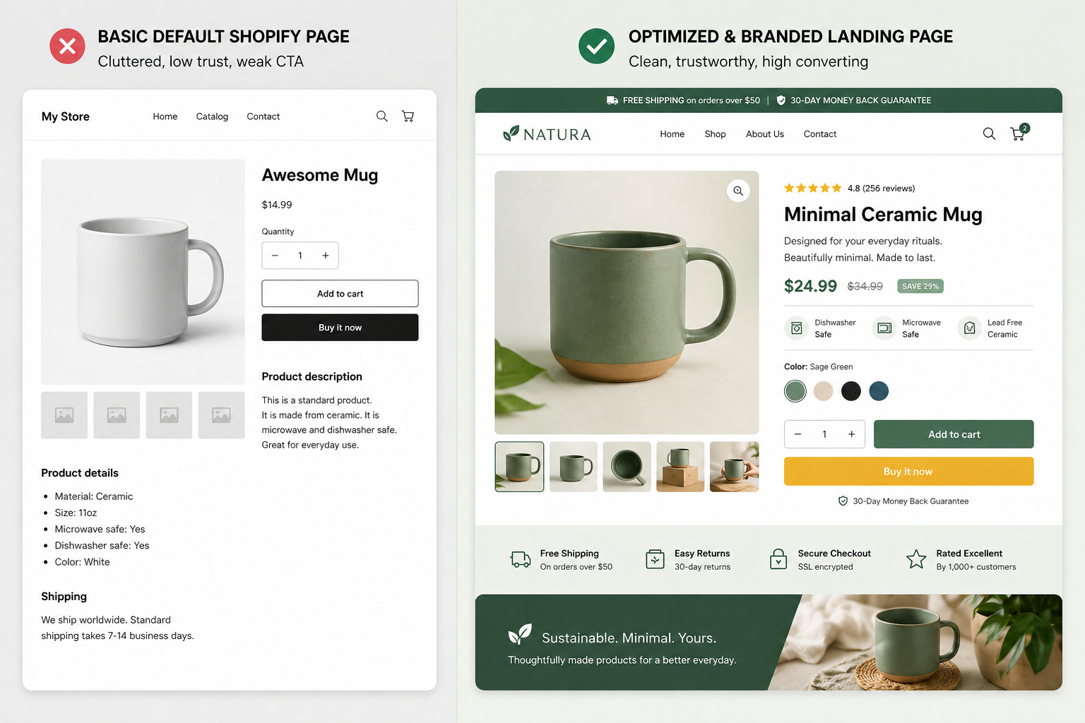 Shopify dropshipping store conversion comparison