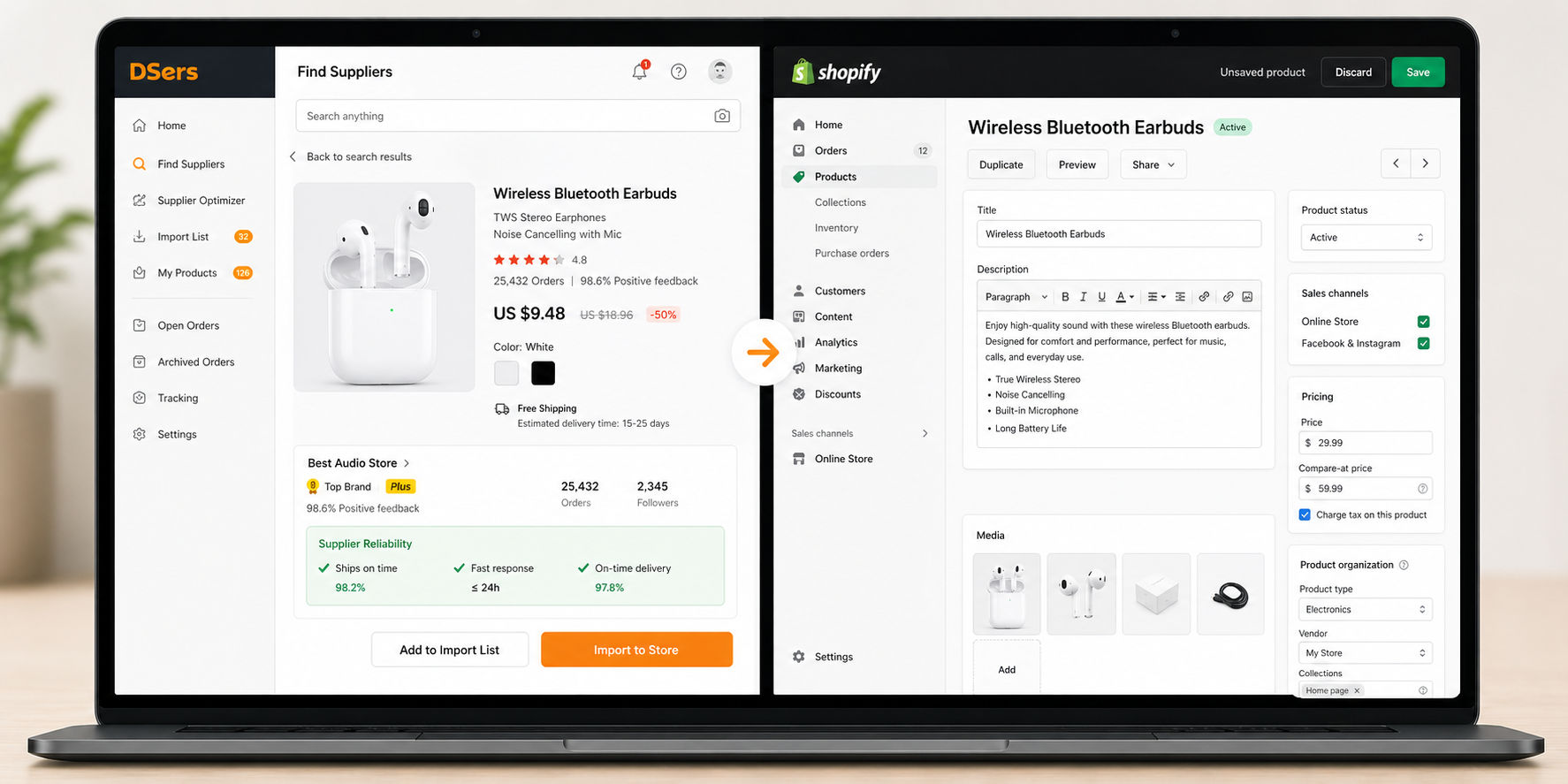 DSers AliExpress to Shopify integration dashboard